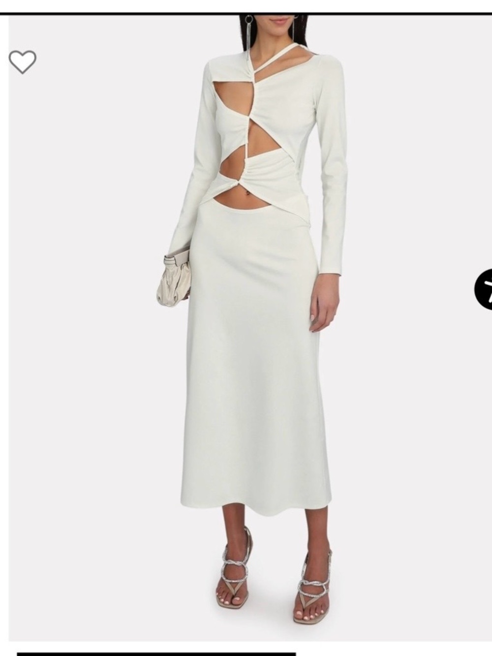 White Long-Sleeve Cutout Midi Dress